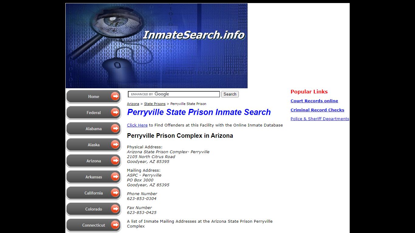 Perryville State Prisonin AZ - Inmate Search